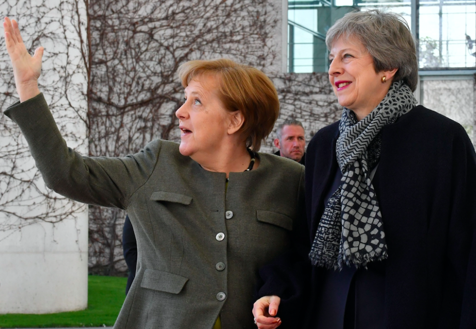 <em>Mrs May met with German chancellor Angela Merkel in Berlin for talks (Getty)</em>