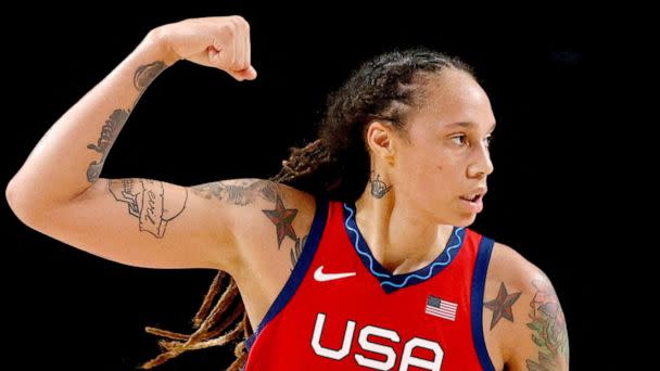 PHOTO: Brittney Griner of the United States gestures during a game against Australia in their Tokyo 2020 Olympic women's basketball quarterfinal game in Saitama, Japan Aug. 4, 2021. (Brian Snyder/Reuters, FILE)