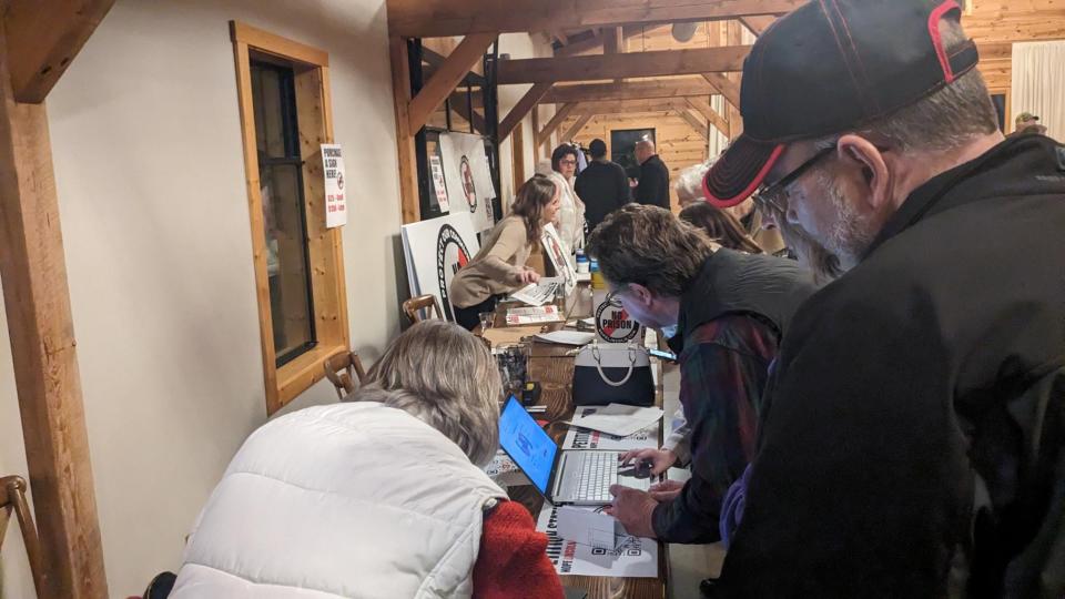 Public support and donations table at NOPE's second public forum Dec. 21, 2023, in Harrisburg, South Dakota.