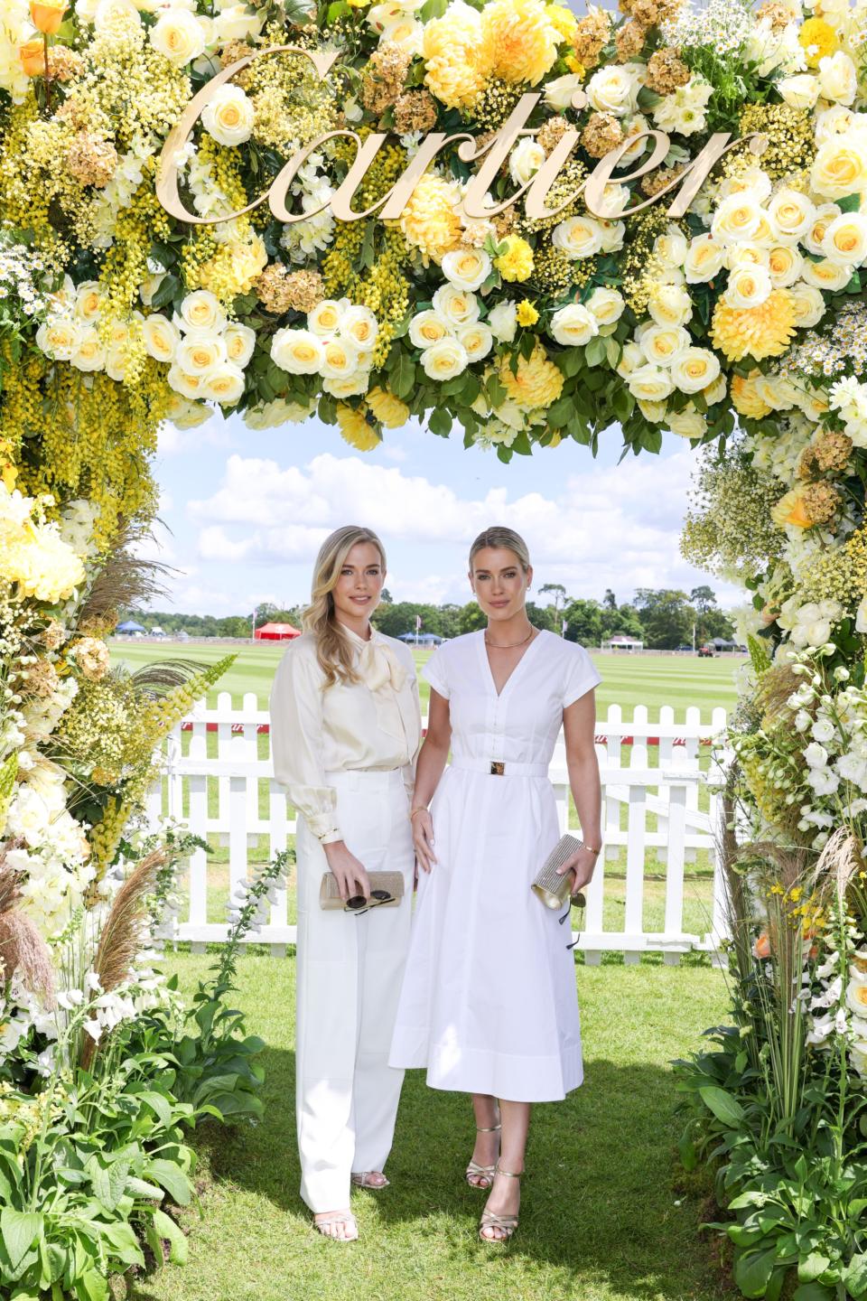 (L-R) Lady Eliza Spencer and Lady Amelia Spencer attend the Cartier Queen's Cup Polo at Guards Polo Club on June 16, 2024 in Egham, England. 