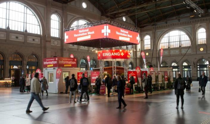 FILE PHOTO: 'Vaccination village' in the hall of the central railway station in Zurich