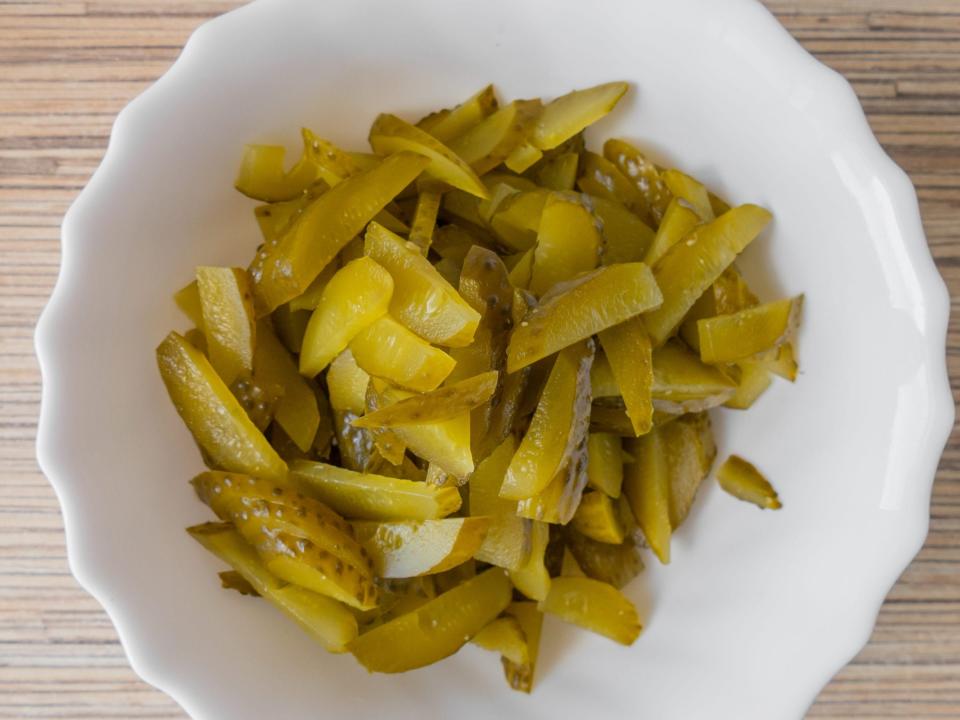 chopped pickles in a bowl