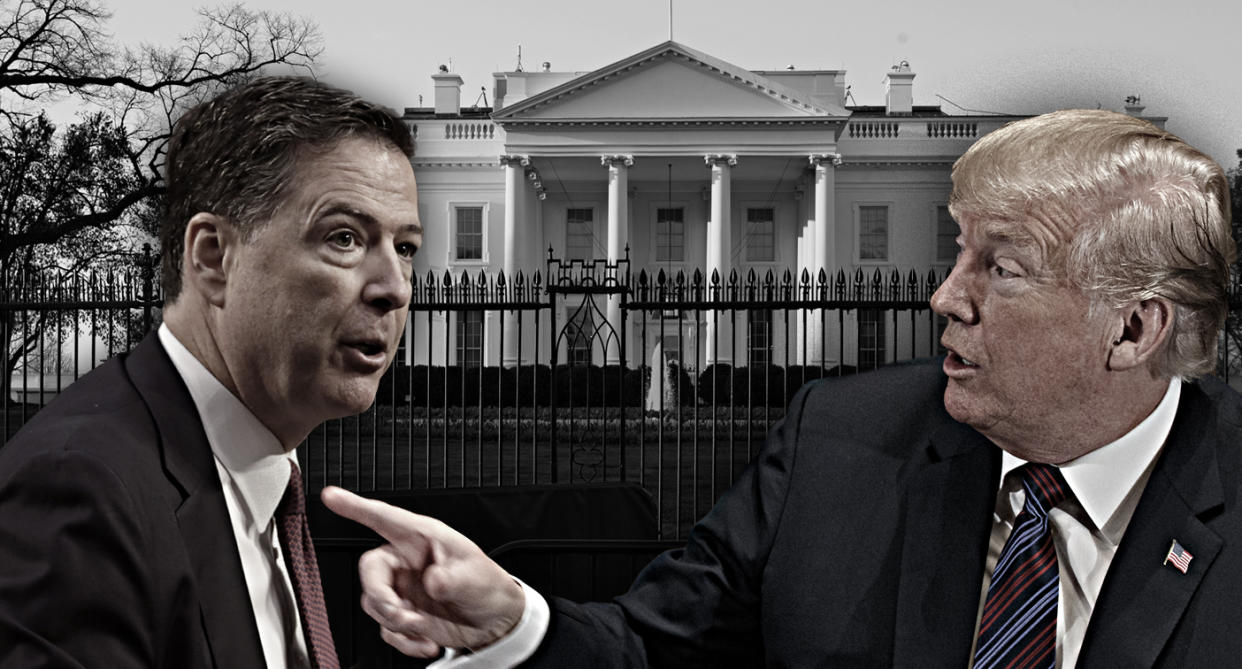 Comey and Trump. (Photo illustration: Yahoo News; Jim Bourg/Reuters, Evan Vucci/AP, Carolyn Kaster/AP)