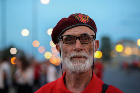 Petre, who works as a locksmith poses for a for a portrait near the government building in Skopje, Macedonia, June 2, 2018. "I have nothing good to say about Greeks as they are only creating trouble for us," said Petre. "We don't need to join NATO nor EU, this is not in our tradition. As an orthodox Christian only Putin can save us." REUTERS/Marko Djurica