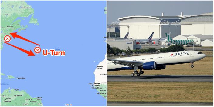 نقشه ای که مکان ناهمواری را نشان می دهد که در آن پرواز دلتا از JFK به آکرا، غنا، مجبور به چرخش شد.