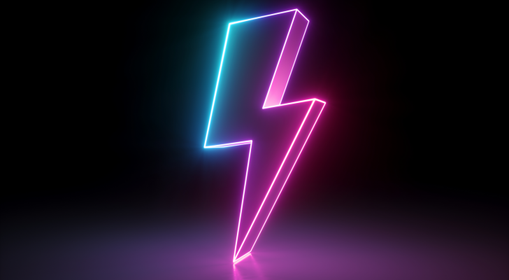 neon pink and blue graphic of a lightning bolt