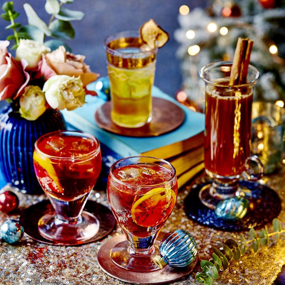 <p>A twist on the classic cocktail using cinnamon sticks, cloves and star anise.</p><p><strong>Recipe: <a href="https://www.goodhousekeeping.com/uk/christmas/christmas-recipes/a34667204/winter-spiced-negroni/" rel="nofollow noopener" target="_blank" data-ylk="slk:Spiced Negroni;elm:context_link;itc:0;sec:content-canvas" class="link ">Spiced Negroni</a></strong></p>