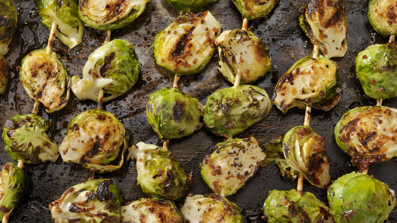 Grilled Brussels sprouts on skewers