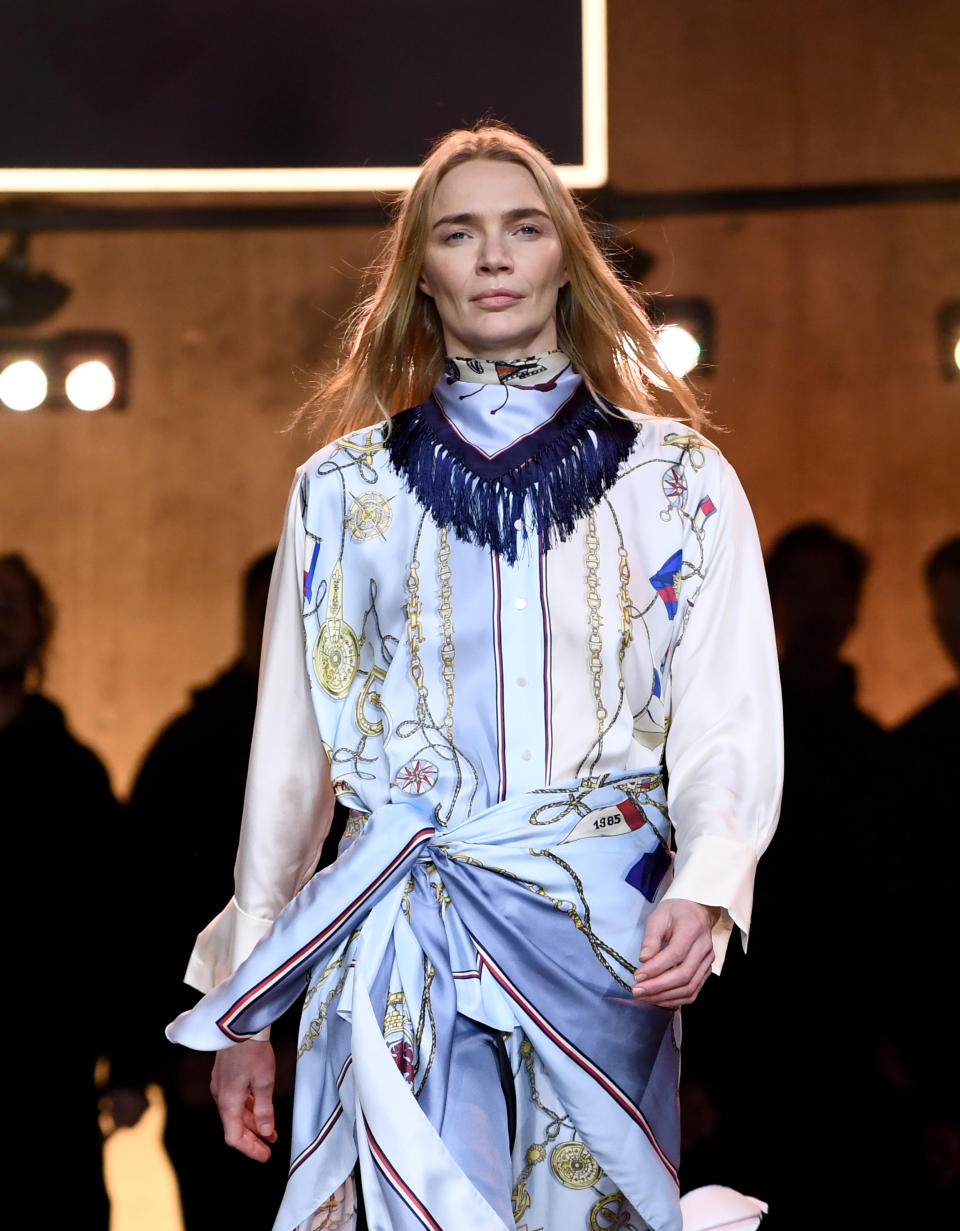 Jodie Kidd walks the runway at the Tommy Hilfiger show during London Fashion Week. (Getty Images)