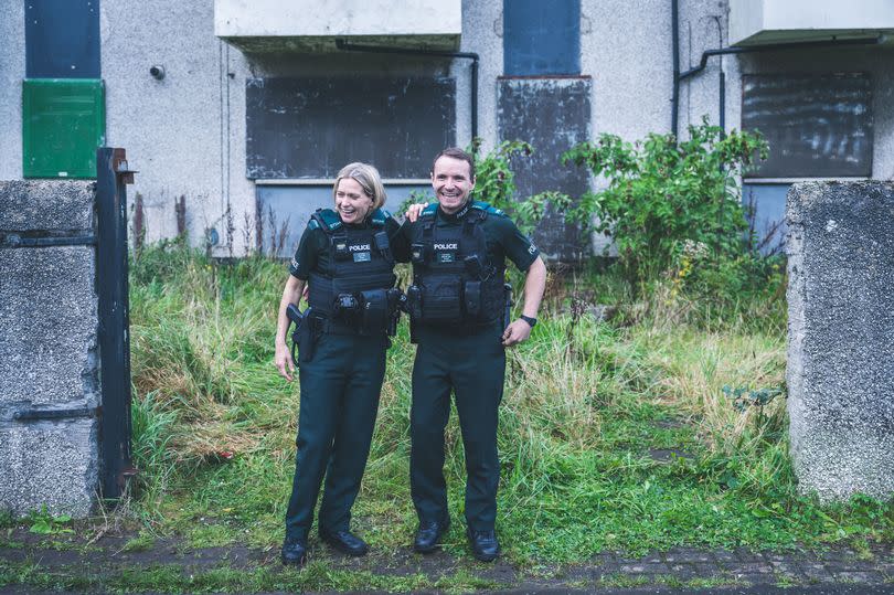 Sian Brooke and Martin McCann behind the scenes on Blue Lights