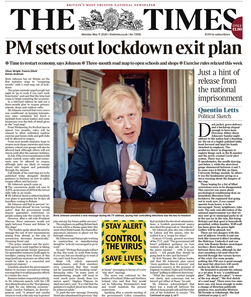 An editorial in The Times said the PM was hoping to signal 'a shift of emphasis, more than a radical change in the lockdown rules'.