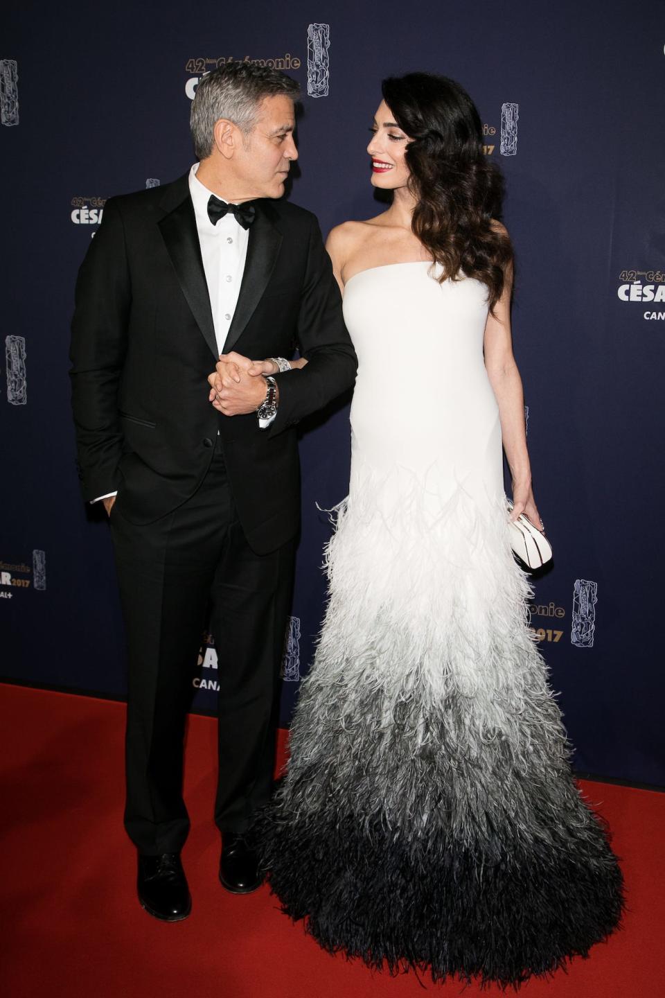 George Clooney and Amal Clooney at an award ceremony on February 24, 2017.