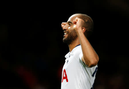 FILE PHOTO: Soccer Football - Premier League - Manchester United v Tottenham Hotspur - Old Trafford, Manchester, Britain - August 27, 2018 Tottenham's Lucas Moura celebrates after the match REUTERS/Andrew Yates