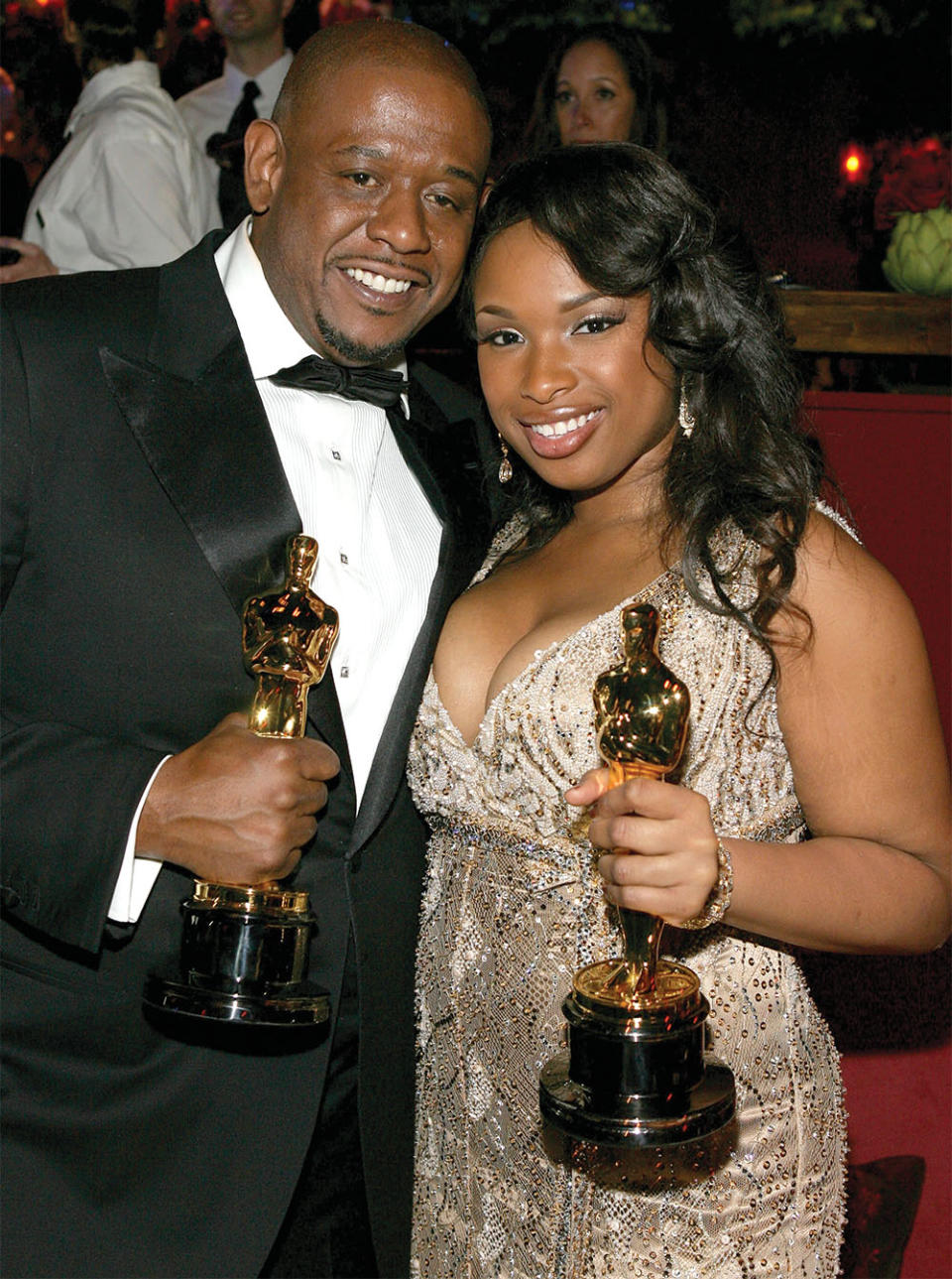 Forest Whitaker, best actor for The Last King of Scotland, and Jennifer Hudson, best supporting actress for Dreamgirls, showed off their trophies at the 2007 ball.