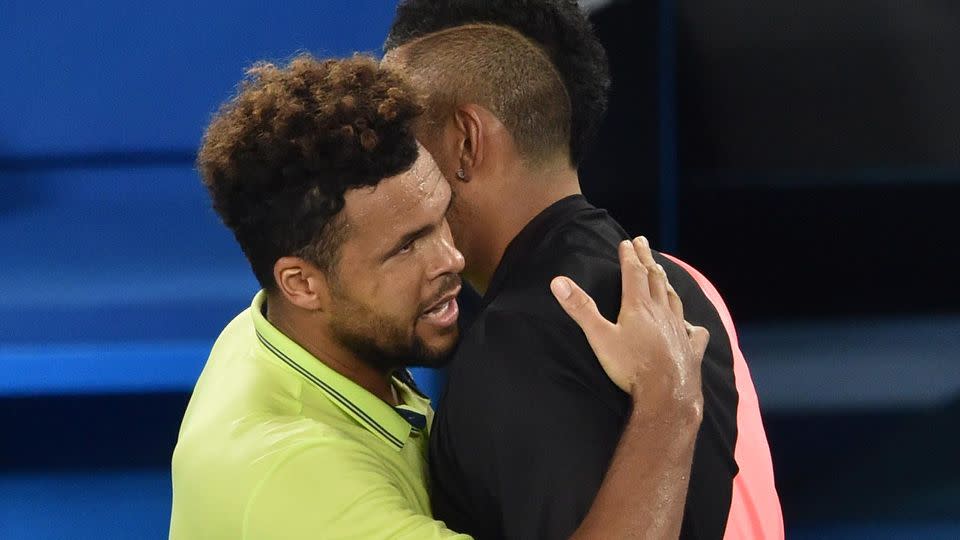 Tsonga and Kyrgios shared a brilliant moment at the net. Pic: Getty