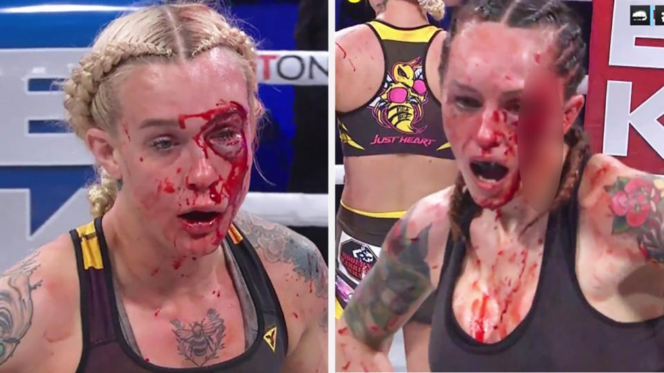 Bare Knuckle Fighting Championship fighters Taylor Starling and Charisa Sigala threw more than 500 punches at each other over five rounds. Pictures: Twitter