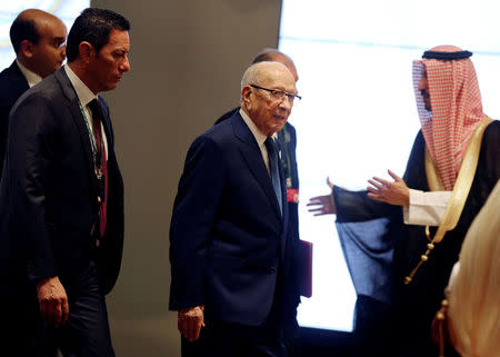 Tunisian President Beji Caid Essebsi arrives ahead of the 29th Arab Summit in Dhahran, Saudi Arabia April 15, 2018. REUTERS/Hamad I Mohammed