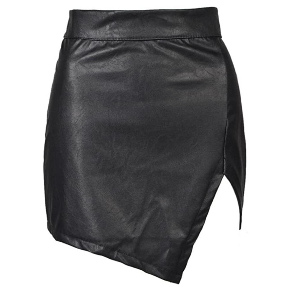 Choies Women's Black Cut Out Mid Waist Asymmetric Hem PU Mini Skirt