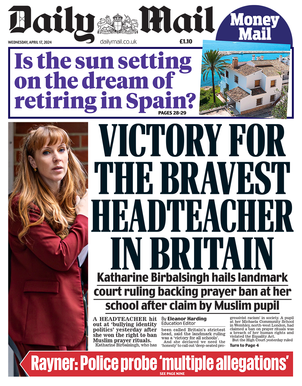 The headline in the Mail reads: "Victory for the bravest headteacher in Britain".