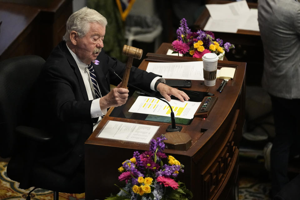 Lt. Gov. Randy McNally presides over the Senate during a legislative session Thursday, April 25, 2024, in Nashville, Tenn. (AP Photo/George Walker IV)