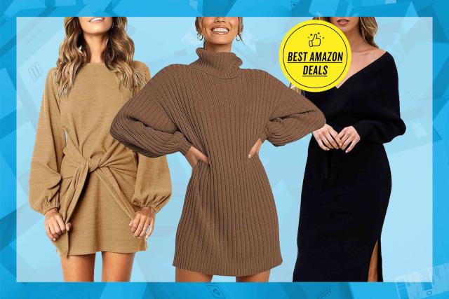 Mocha Rib High Neck Half Oversized Sweater Dress