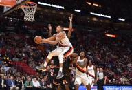 Dec 13, 2017; Miami, FL, USA; Portland Trail Blazers guard CJ McCollum (3) shoots the ball against the Miami Heat during the second half at American Airlines Arena. Steve Mitchell-USA TODAY Sports