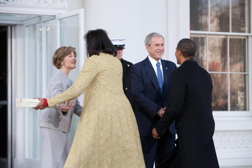 George and Laura Bush greeted the Obamas for a coffee reception at the White House before the inauguration ceremony.Brendan Hoffman/Getty Images