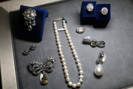 FILE PHOTO: Jewelry once owned by Marie Antoinette is displayed during a press preview ahead of the upcoming auction "Royal jewels from the Bourbon Parma Family" at Sotheby's in New York City, New York, U.S., October 12, 2018. REUTERS/Mike Segar