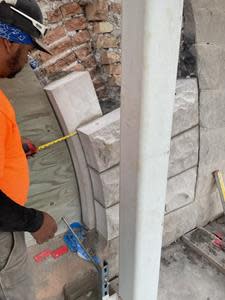 Masonry work at Pilgrim Baptist Church in Chicago. A Preservation Heritage Fund Grant will help the restoration of the historic church, which is the future home of the National Museum of Gospel Music.