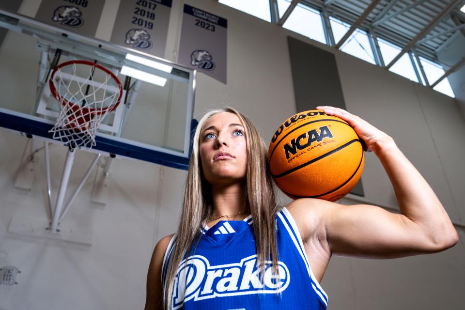 Katie Dinnebier stands for a portrait during Drake women's basketball media day on Oct. 19.