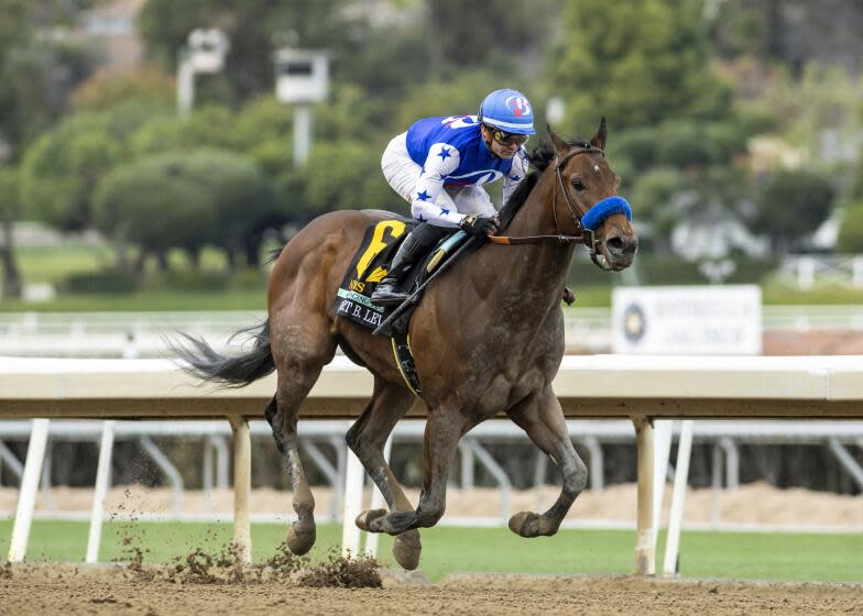 In this image provided by Benoit Photo, Nysos and jockey Flavien Prat win the Grade III $200,000.