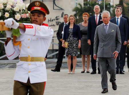 Britain's Prince Charles attends a wreath laying ceremony as he arrives in Havana, Cuba, March 24, 2019. REUTERS/Phil Noble