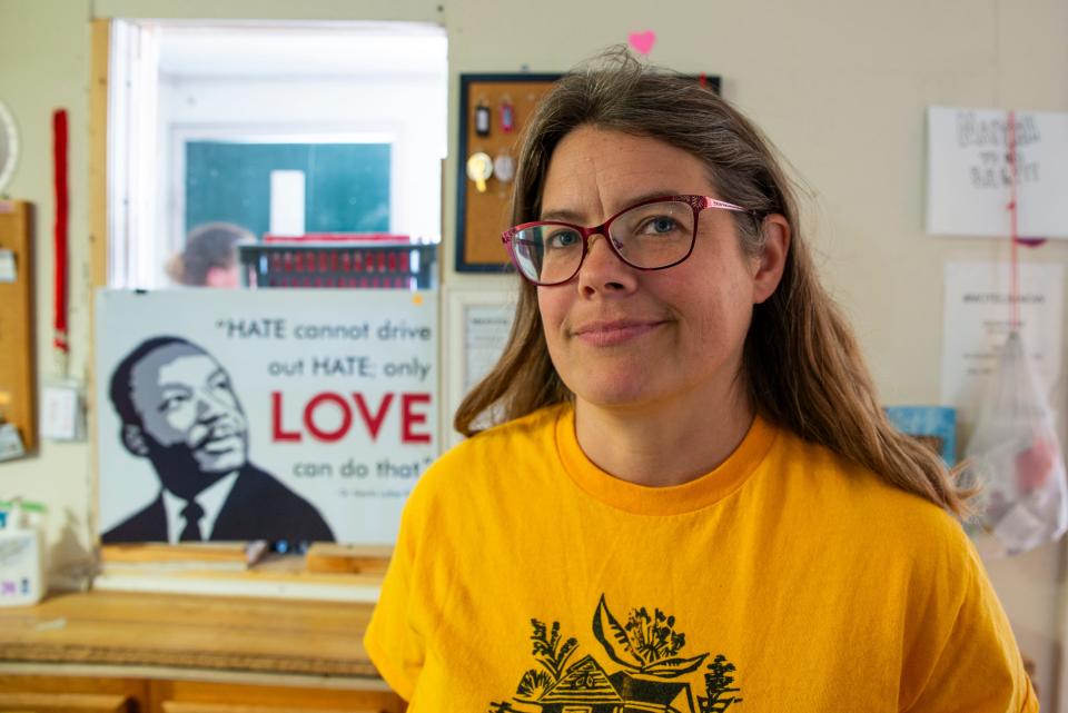 Sheila McCarthy poses for a portrait in the main office of Motels4Now in South Bend on Friday, July 14, 2023.