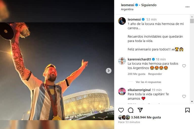 Lionel Messi posteó un texto en su Instagram por el aniversario de la obtención del Mundial