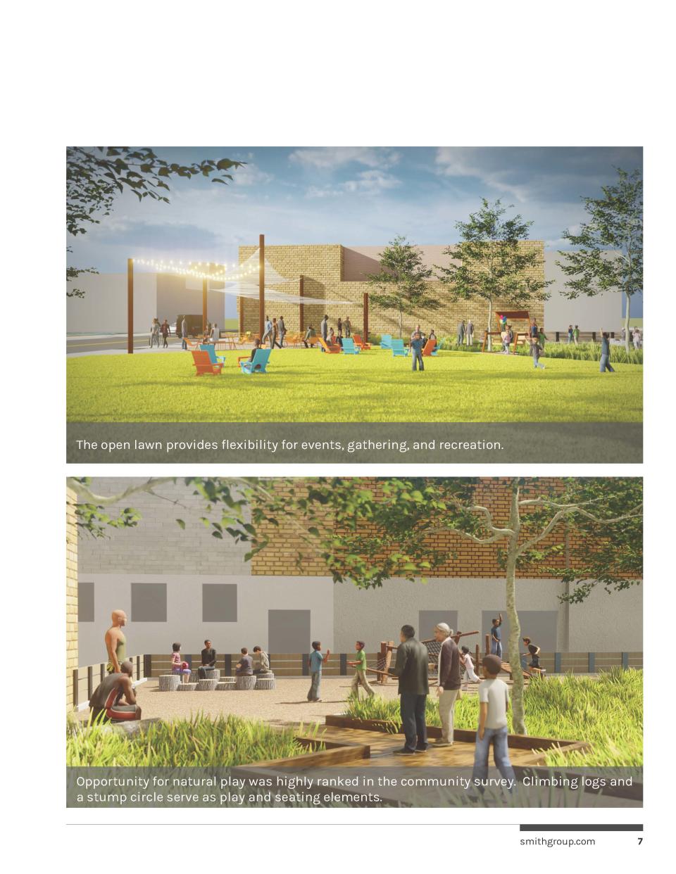 Conceptual site illustrations for Franklin Avenue Park, an Aliquippa green space in the works that is slated to receive $894K in federal funds.