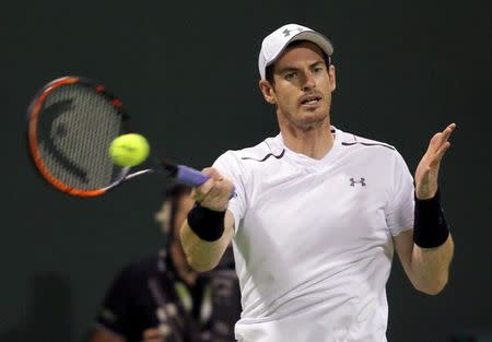 Tennis - Qatar Open - Men's Singles - Jeremy Chardy of France v Andy Murray of Britain - Doha, Qatar - 3/1/2017 - Andy Murray in action. REUTERS/Naseem Zeitoon