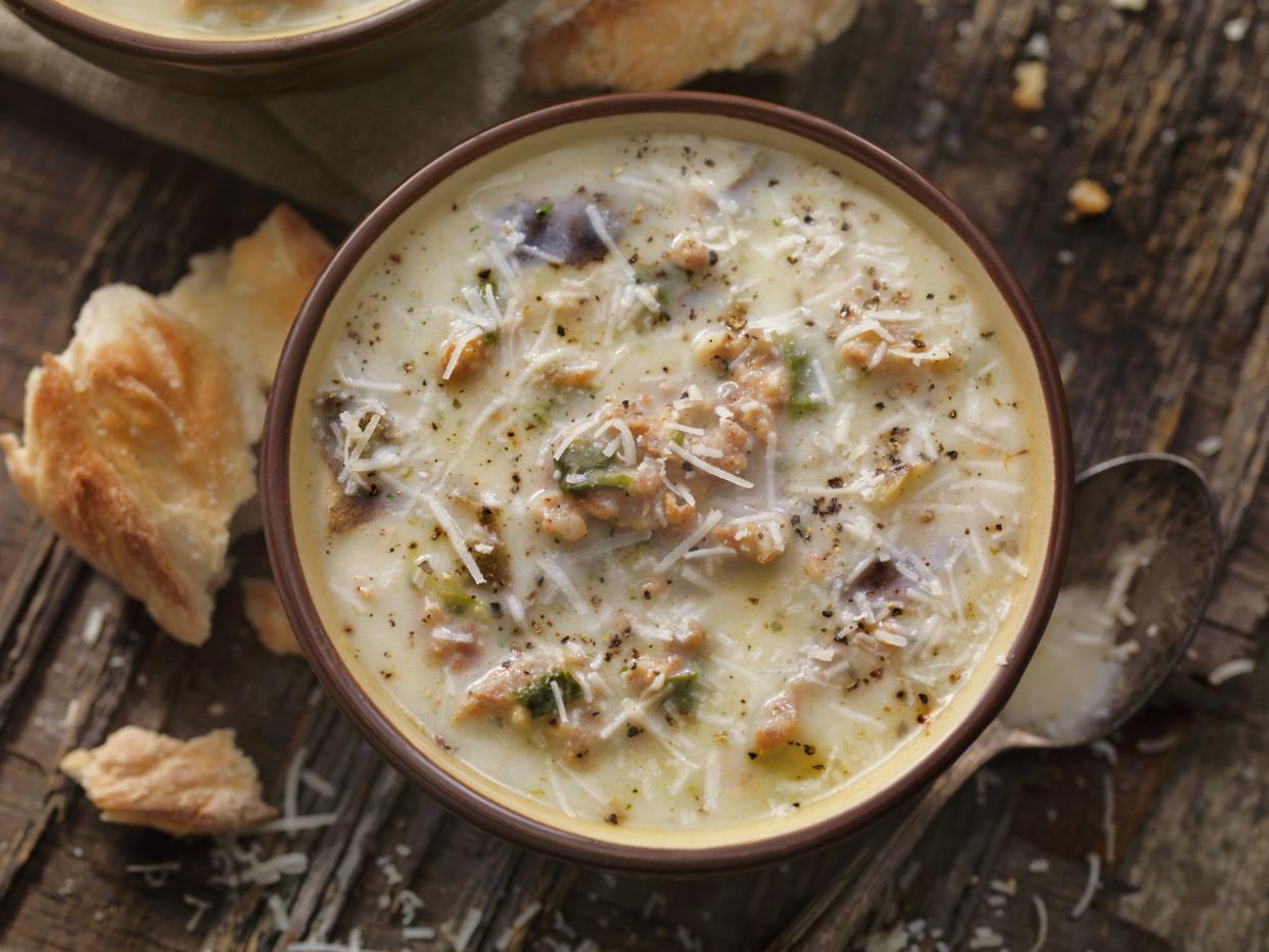 Creamy Italian Sausage and Potato Soup with Bread sticks