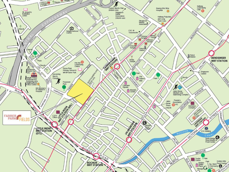 Location of Farrer Park Fields Feb 2023 BTO Kallang/Whampoa flats, bounded by Race Course Road. Source: <a href="https://homes.hdb.gov.sg/home/bto/details/2023-02_BTO_S1dOX04xQzQ1QV8xNjc1MzMyNTAwNzc0" rel="nofollow noopener" target="_blank" data-ylk="slk:HDB;elm:context_link;itc:0;sec:content-canvas" class="link ">HDB</a>