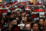 Demonstration demanding Hong Kong's leaders to step down and withdraw the extradition bill, in Hong Kong