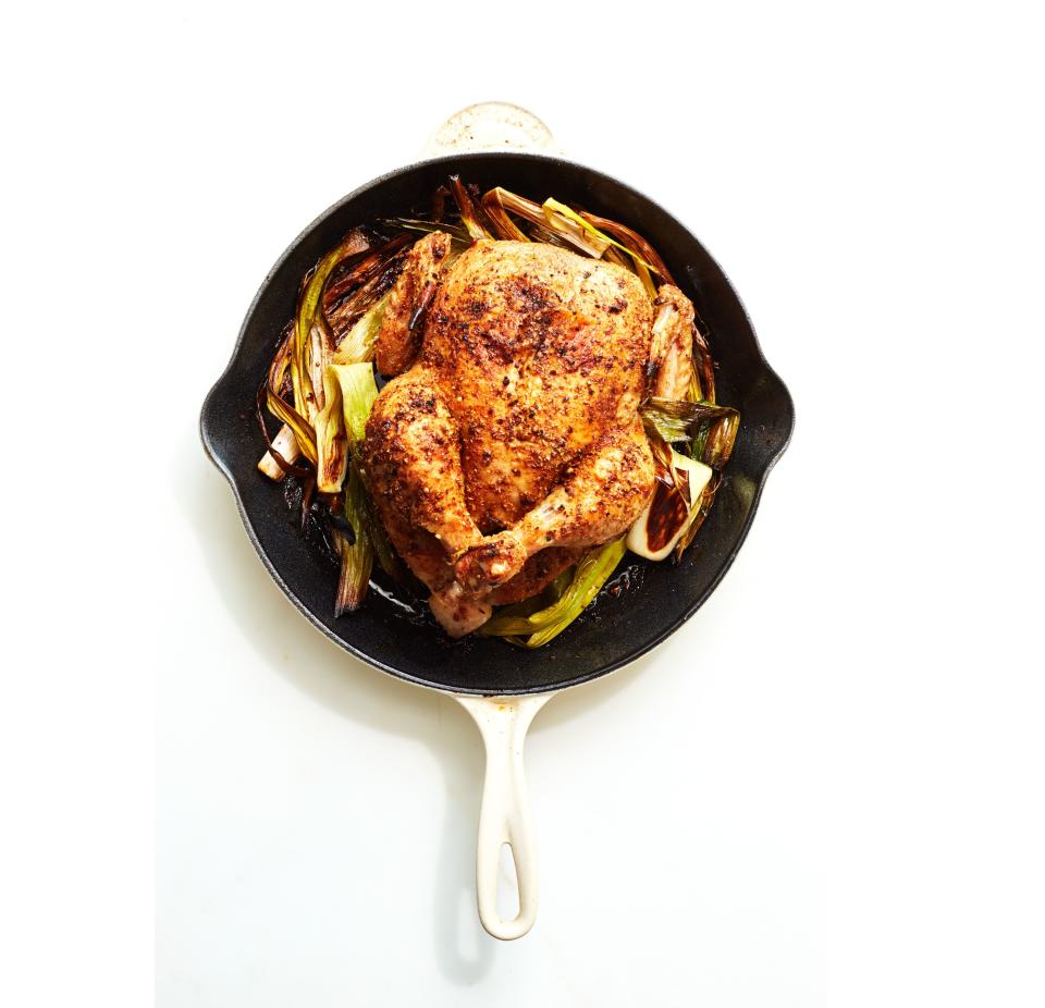 Cast-Iron Roast Chicken with Caramelized Leeks