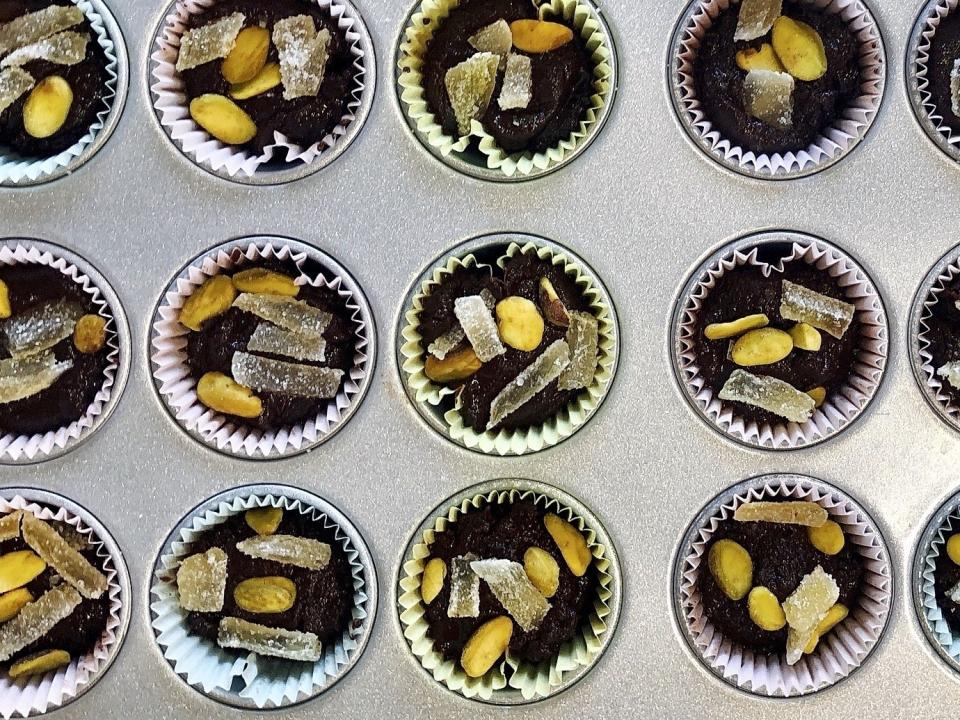 A recipe of chocolate tahini cups, made with 100 percent cacao chocolate chips, is displayed in Alexandria, Va., on Oct. 18, 2020. There's more to cacao than chocolate. The cacao fruit and pulp can be used for cooking as well. (Elizabeth Karmel via AP)