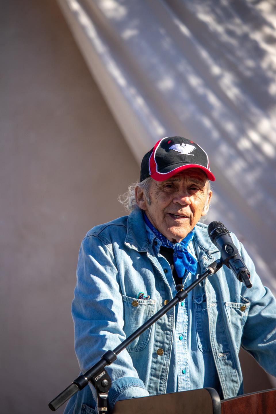 Veteran Mexican character actor Pepe Serna, shown at the unveiling of a new mural of Dolores Huerta in California in 2021, is the focus of a new documentary, "Pepe Serna: Life Is Art."