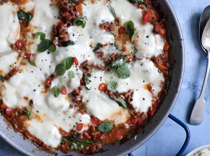 Beef, Spinach and Mozzarella One-Pot Bake