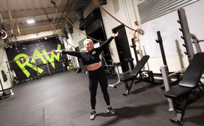 Owner Maaike de Jong at  RAW Bodies Under Construction gym in the former Taunton Gazette building on Wednesday, April 6, 2022.