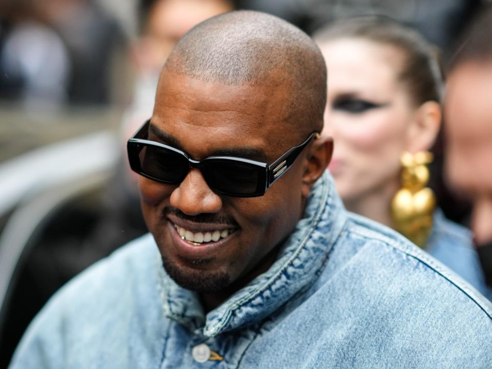 Ye is seen, outside Kenzo, during Paris Fashion Week - Menswear F/W 2022-2023, on January 23, 2022 in Paris, France.