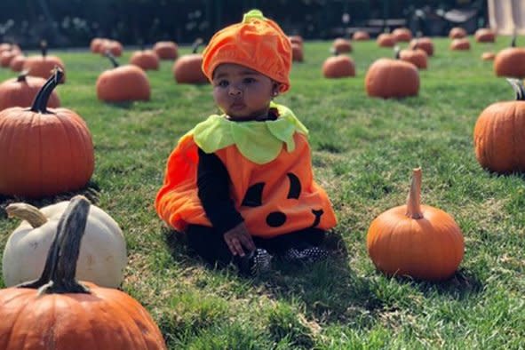 True: Kardashian dressed the six-month-old up ready for Halloween: Khloe Kardashian Instagram