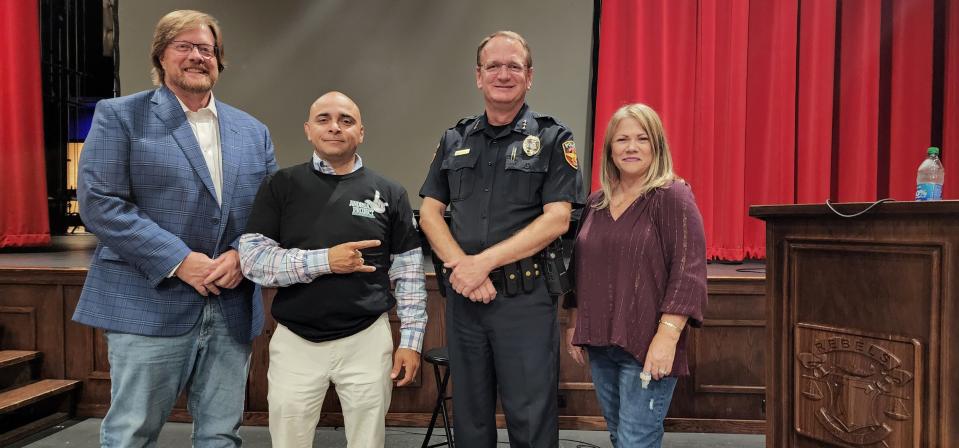 From left, Andrea's Project board members Bill Bandy and David Elizalde partnered with Amarillo Police Chief Martin Birkenfeld and TxDOT Traffic Safety Specialist Laviza Matthews to hold a forum Tuesday on parents talking with kids about underage drinking and substance abuse.