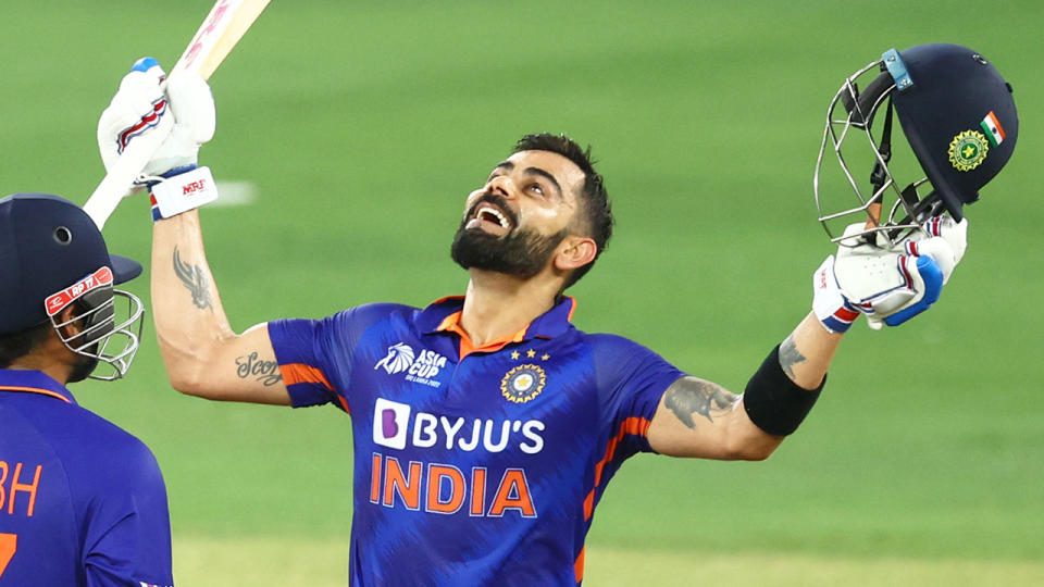 Pictured here, Virat Kohli celebrates his 71st international century.