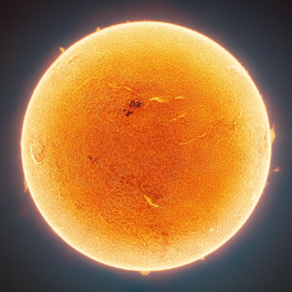 the sun's full disc in detailed turbulent orange plasma