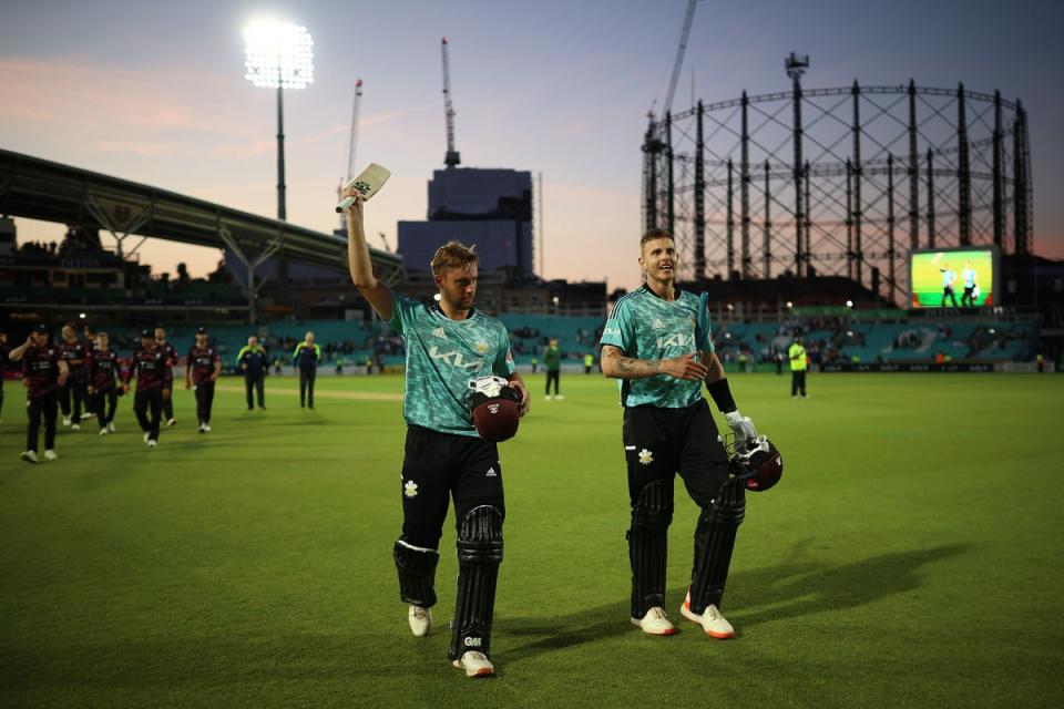 Surrey’s Conor McKerr and Will Jacks leave the field (Getty Images for Surrey CCC)